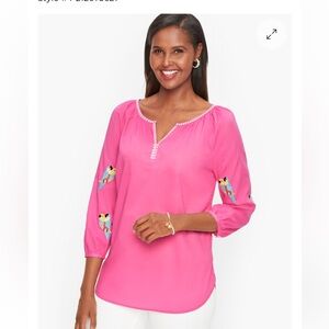Talbots PARROT EMBELLISHED VOILE POPOVER blouse